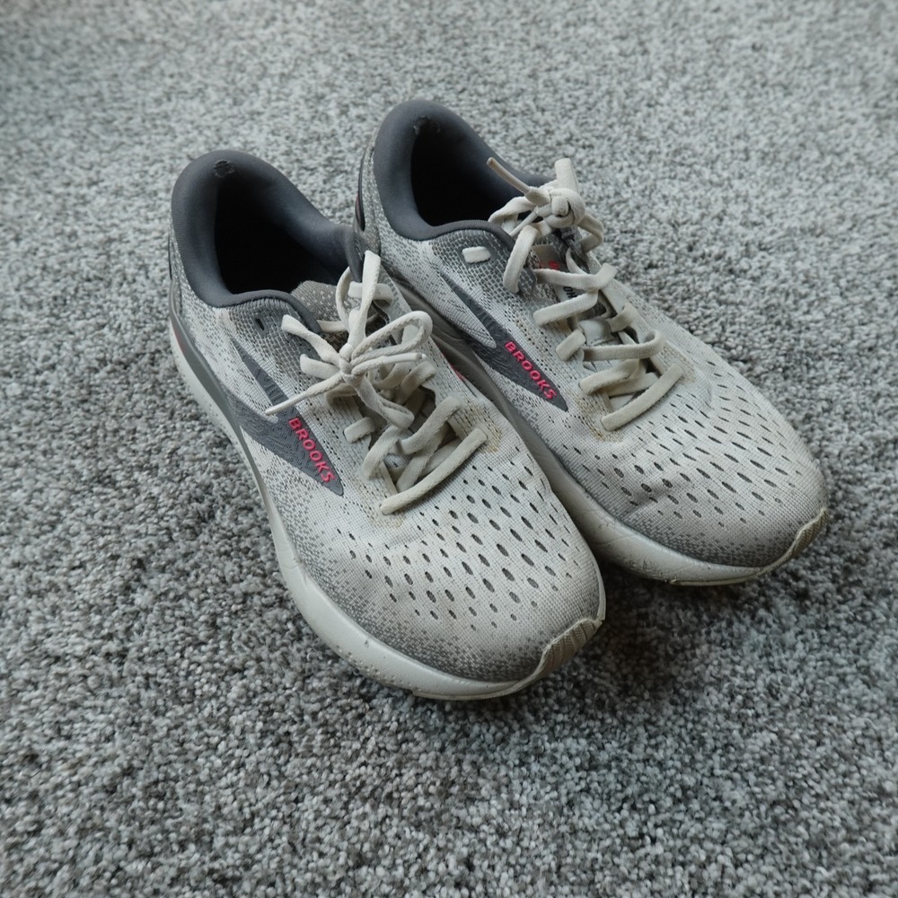Brooks Shoes Mens 8.5 White Gray Ghost 16 Low Top Lace Up Mesh Running Sneakers